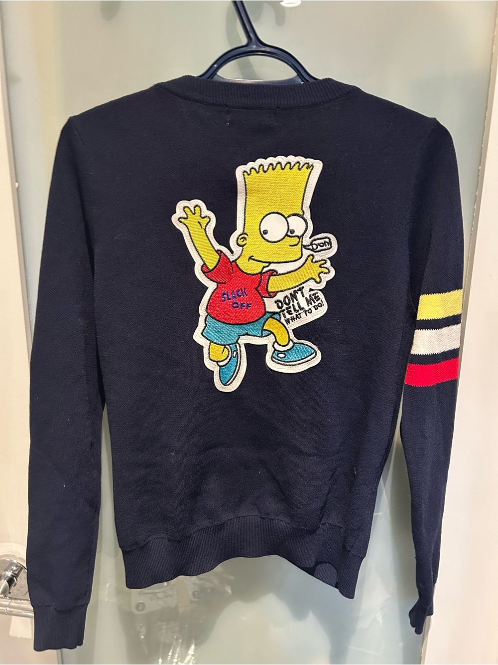 Navy Sweatshirt with Bart Simpson Patch and Stripe Sleeve